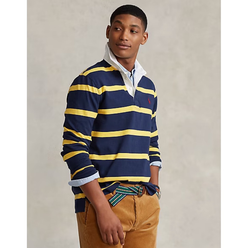 Ralph Lauren Polo The Iconic Rugby Polo Shirt in Navy Yellow Men Medium Pony